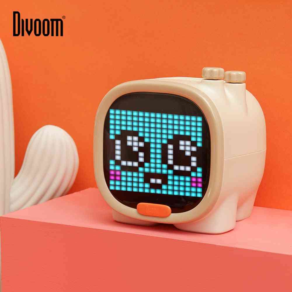 Portable Bluetooth Speaker Wireless Mini With Alarm Clock Pixel Art Tf Card Cute Gadget With Led Screen For Desktop