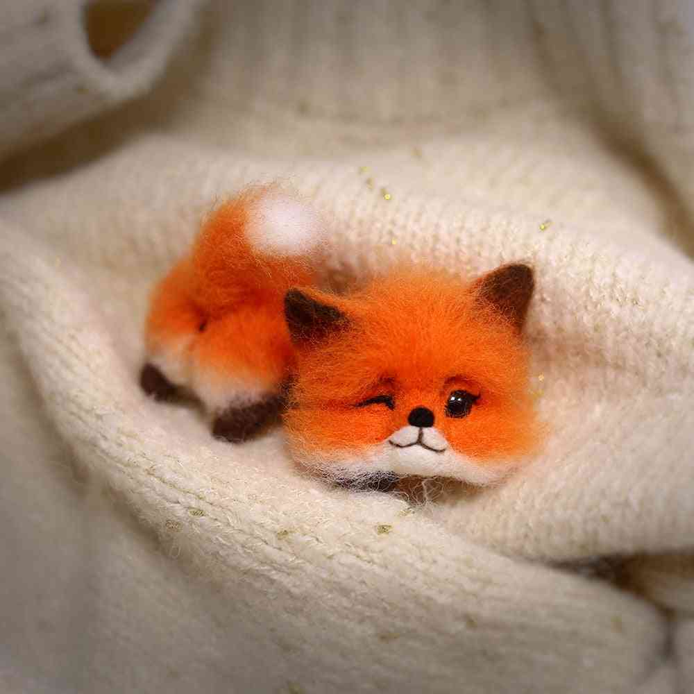 Completed Wool Felt Fox, Cat Brooch, Finished Handmade, Plush Doll