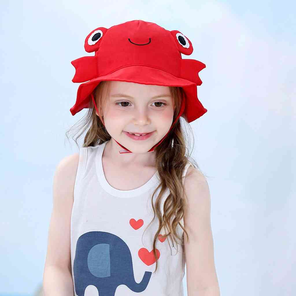 Summer Toddler, Baby Kids,, Cartoon Character Sun Cap Hat, Soft Cotton Fold Beach Sunscreen, Fisherman Hats