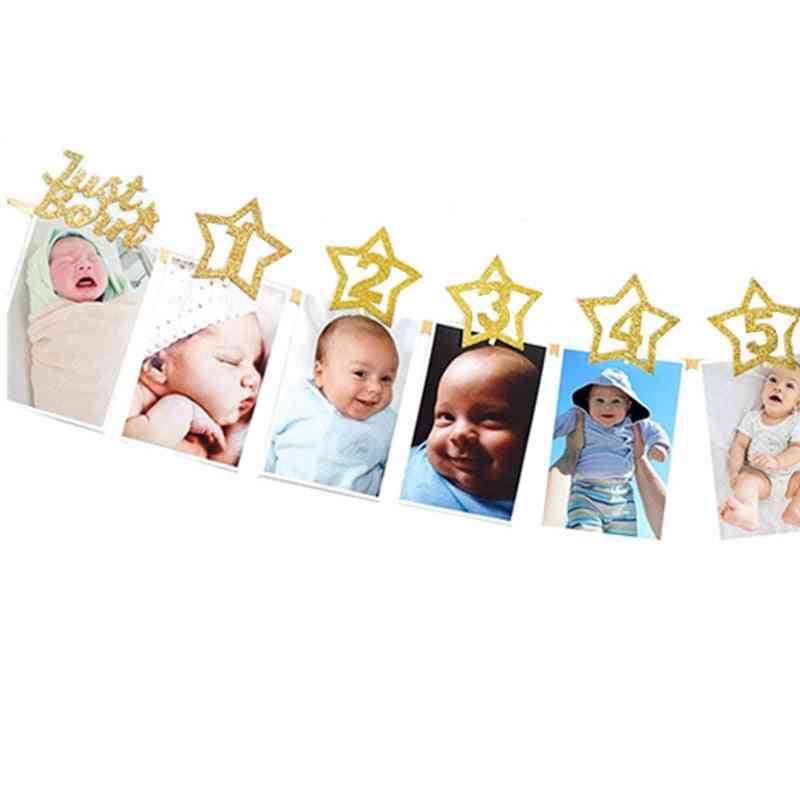 Baby Photo Banner With Clip, Shower Gold Birthday Party Decorations, Cartoon Hat