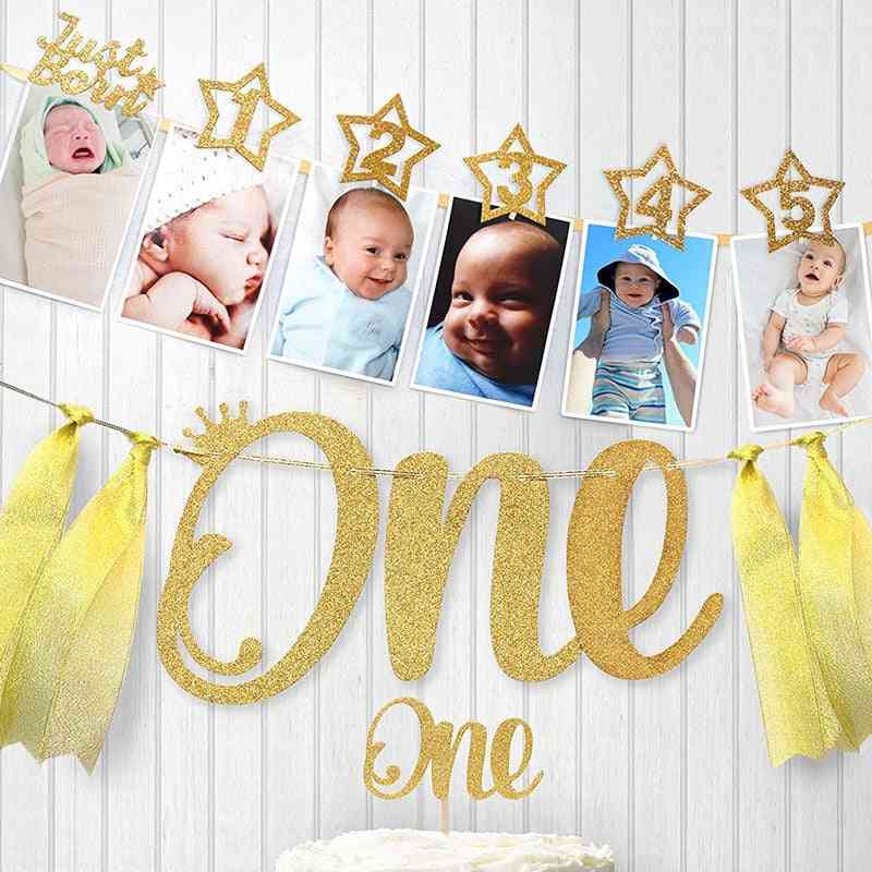 Baby Photo Banner With Clip, Shower Gold Birthday Party Decorations, Cartoon Hat