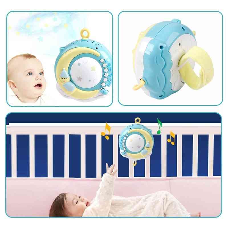 Skallror babyhållare, roterande mobil sängklocka spellåda projektionsleksak