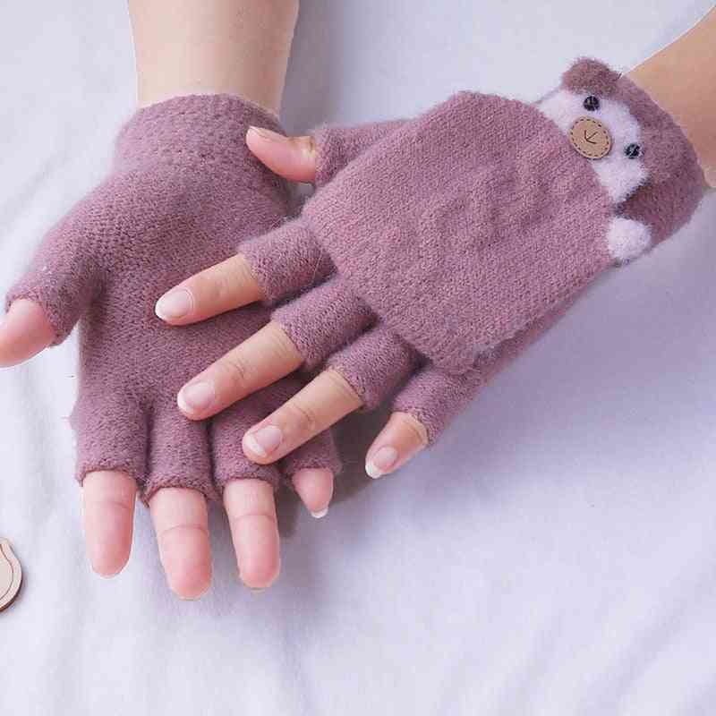 Winter Warm- Animal Thick Knitted, Stretch Fingerless, Touch Screen Gloves