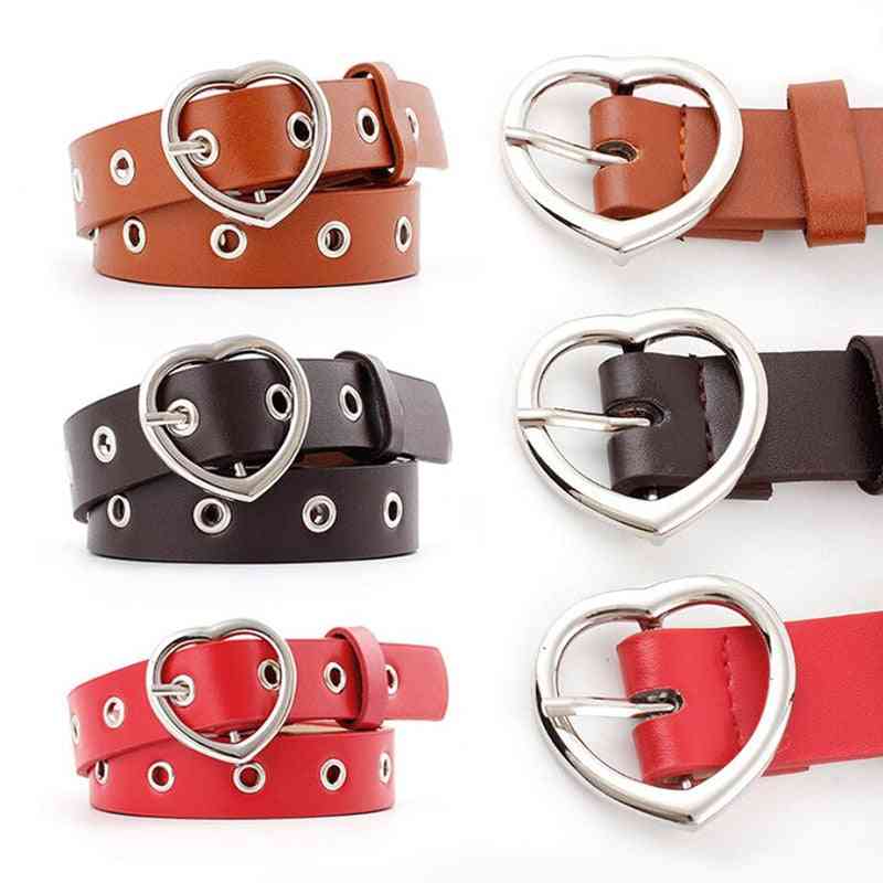 Double-ring Pu Leather- Metal Buckle, Heart Pin, Waist Belts