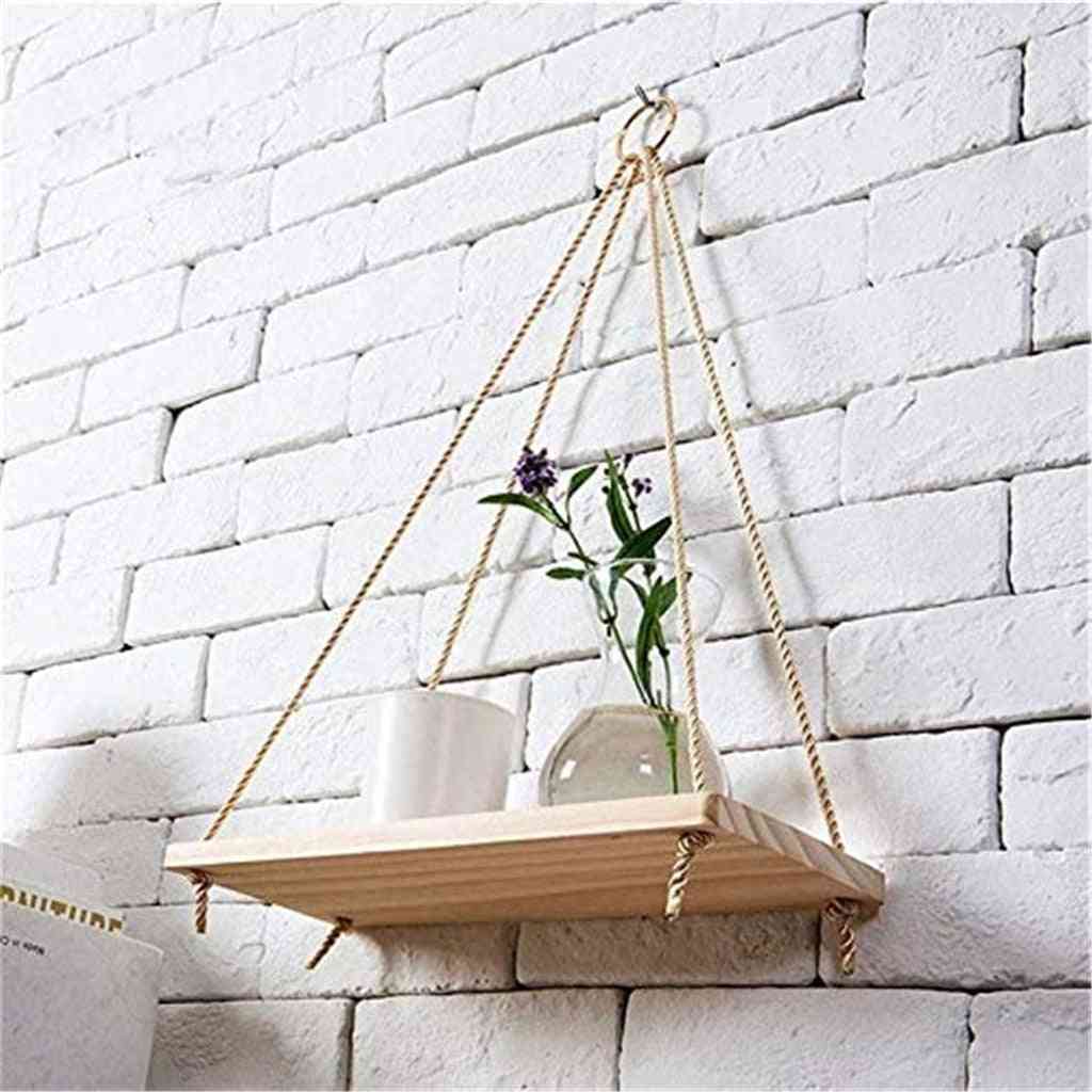 Premium Wood Swing Hanging Rope Wall Mounted Floating Shelves – Plant Flower Pot Wood Swing Hanging Floating Shelves