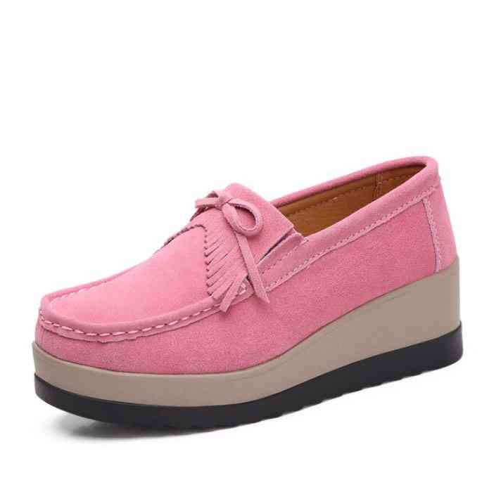 Women Flats Suede Genuine Leather Loafers - Pink