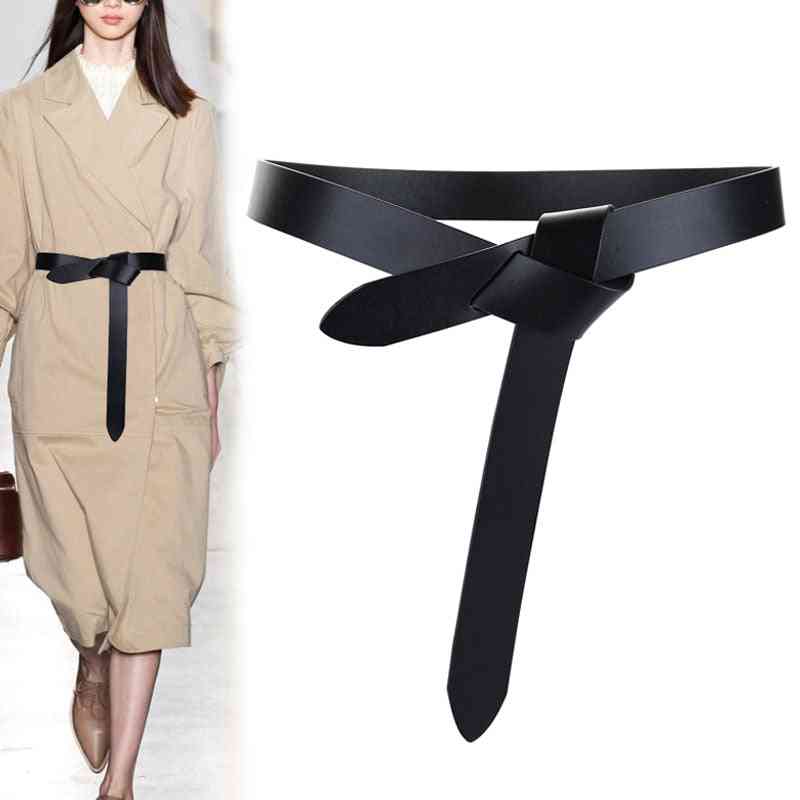 Women Soft Real Leather Knotted Strap Belt