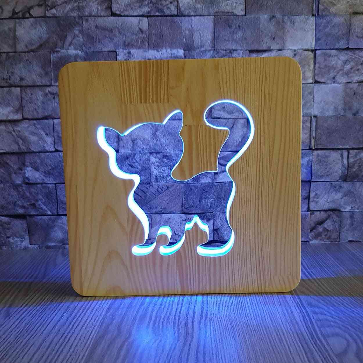 Children Cat Design Wooden 16 Color Table Lamp