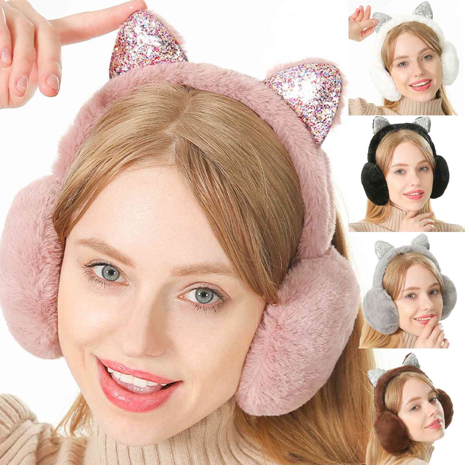 Protège-oreilles pliants en peluche de dessin animé mignon pour filles