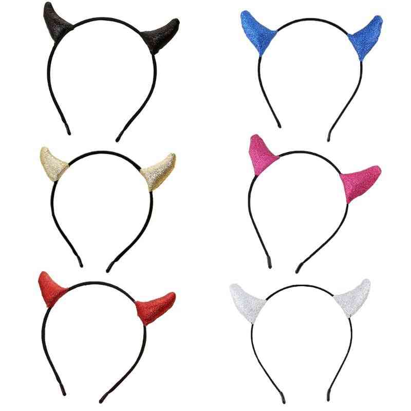 Women- Halloween Headband, Sequins Horn Party, Hair Hoop