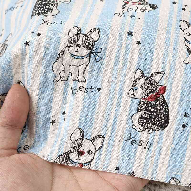 Cartoon Pug Cotton And Hemp Printed Cloth