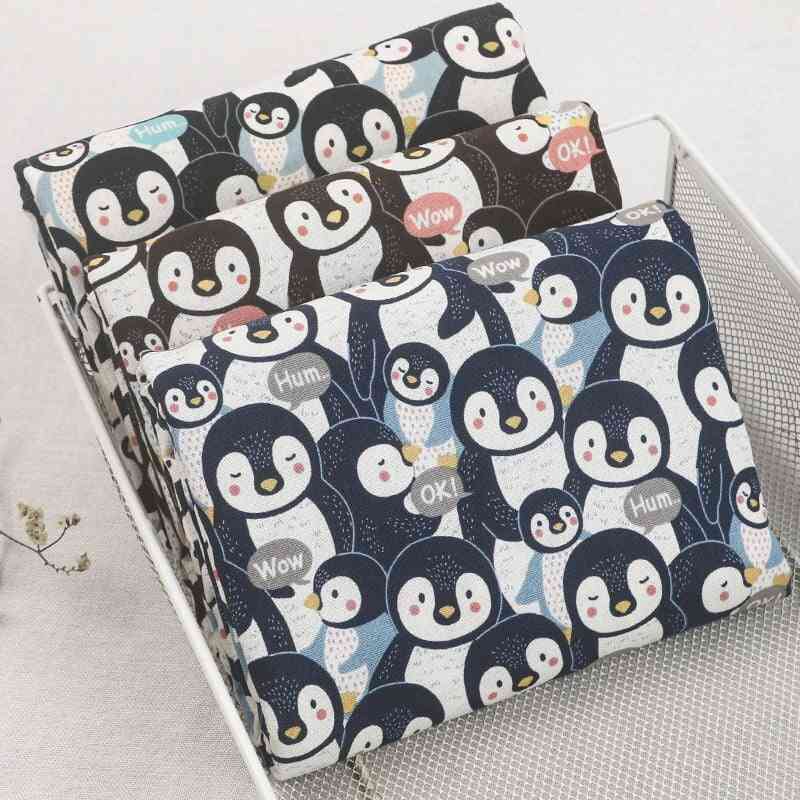 Cartoon Penguin Family Hemp Printing Cloth, Clothing Tablecloth