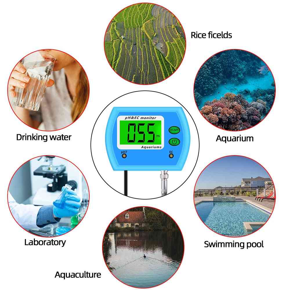 2 In 1 Ph Aquarium, Multi-parameter Water Quality Monitor 0-14.00ph 19.99ms/cm
