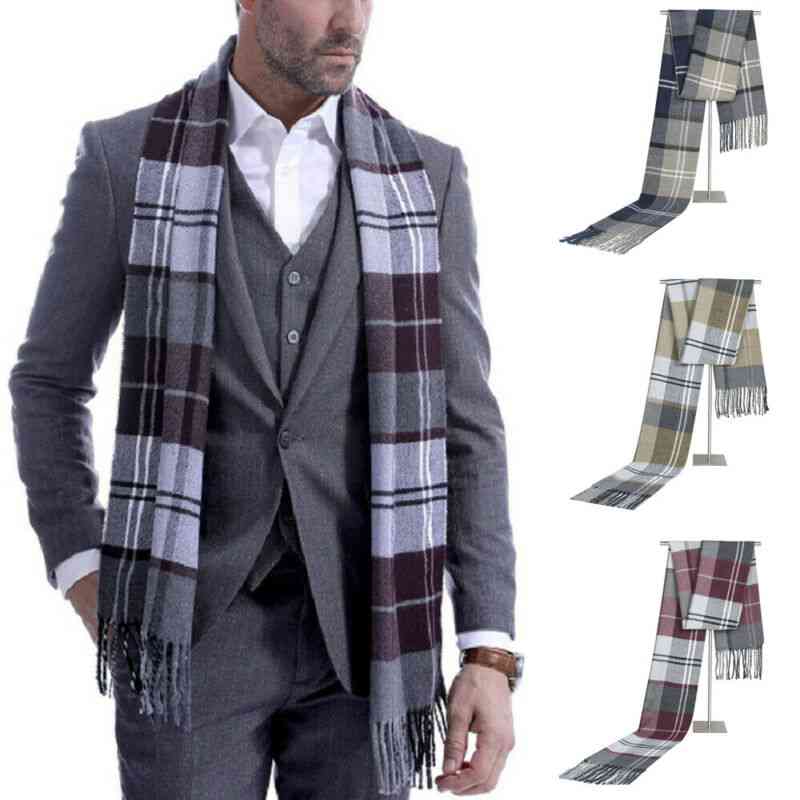 Men's Scotland Soft Wool Check Plaid Winter Warm Neck Wrap Long Scarf