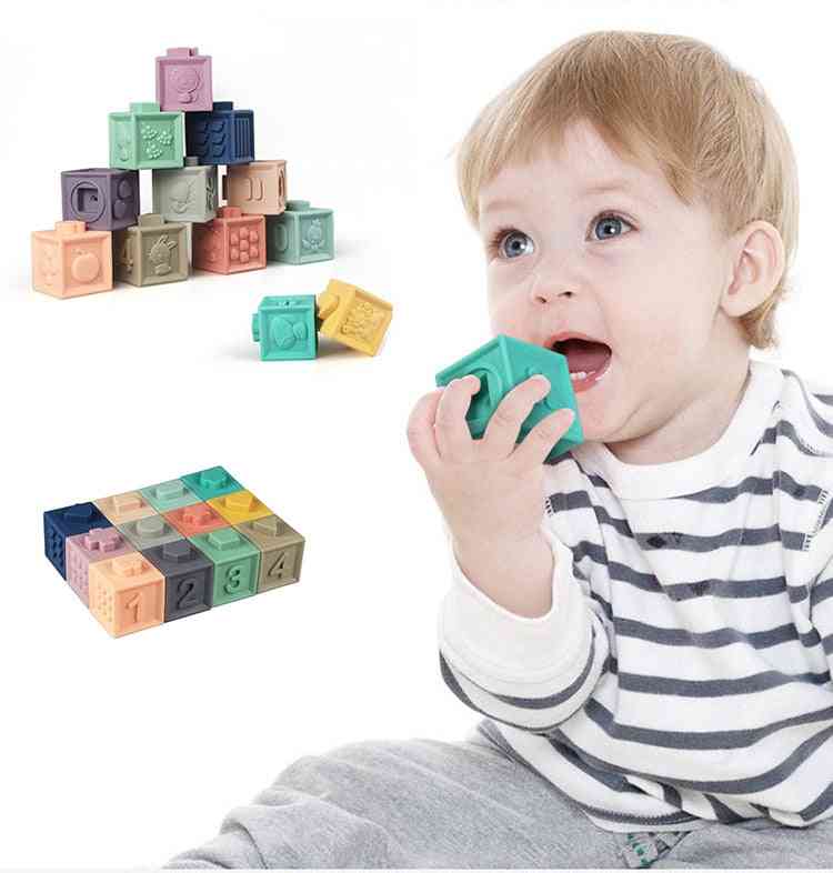 Soft Rubber- Building Blocks, Bath Grasp, Hand Rubber Toy For