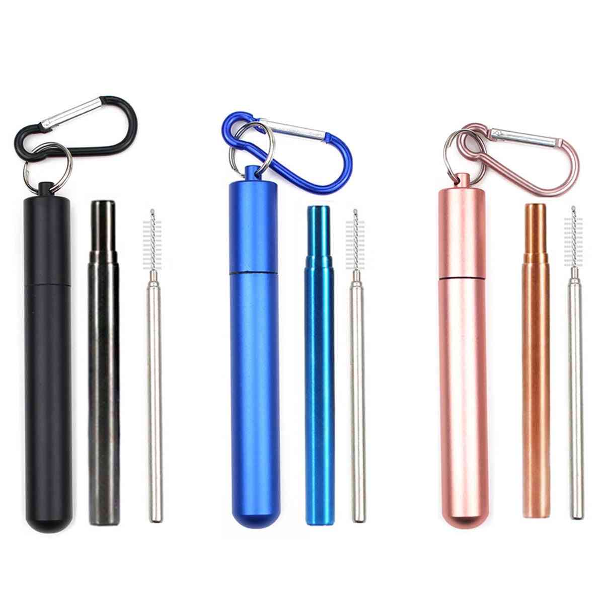 Reusable Stainless Steel Straws With Aluminum Keychain Case Cleaning Brush