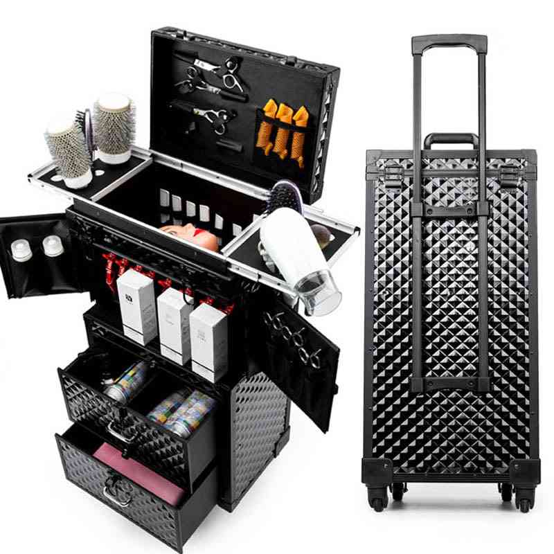 Salong frisör- vagn resväska, rullande bagage verktygslåda