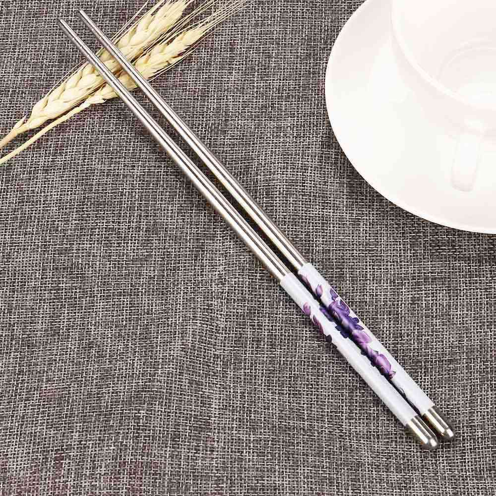 White Flower Pattern Stainless Steel Chopsticks