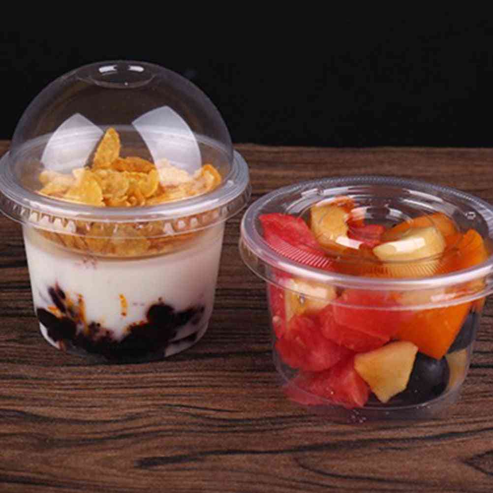 Disposable Salad Cup Transparent Plastic Dessert Bowl Container With Lid