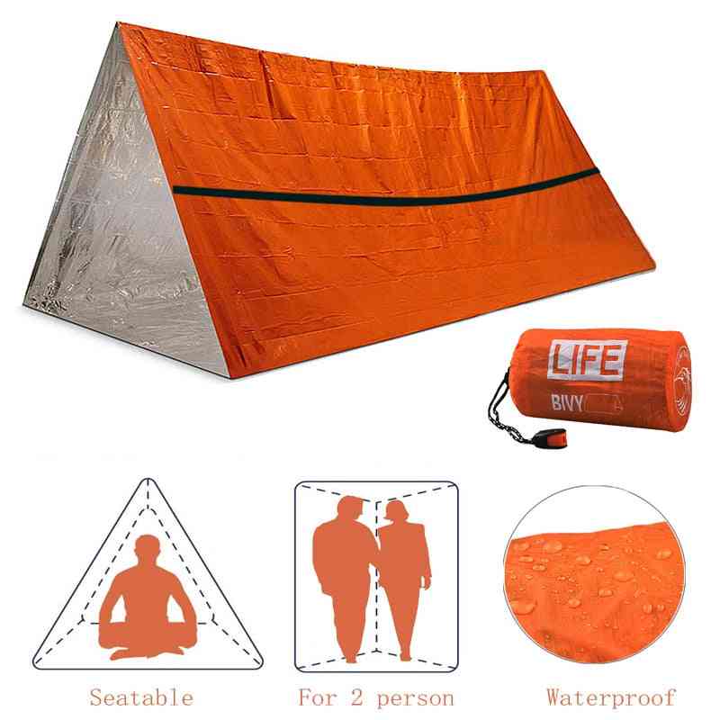 Emergency Shelter, Waterproof Thermal Blanket, Rescue Survival Kit, Sos Sleeping Bag, Tube Tent W Whistle