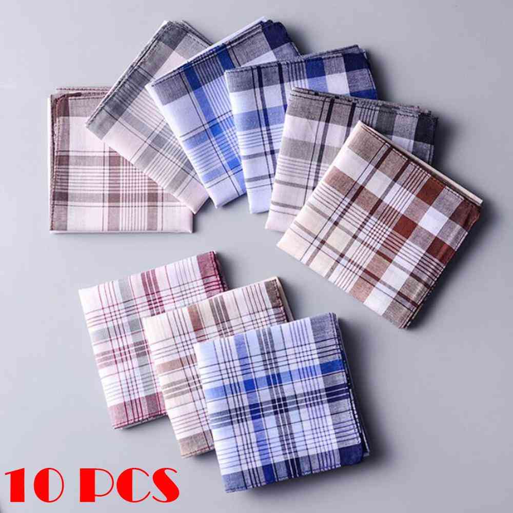 Men Plaid Handkerchiefs Cotton With Stripe Hankies Set Pocket Hanky Pocket Squares