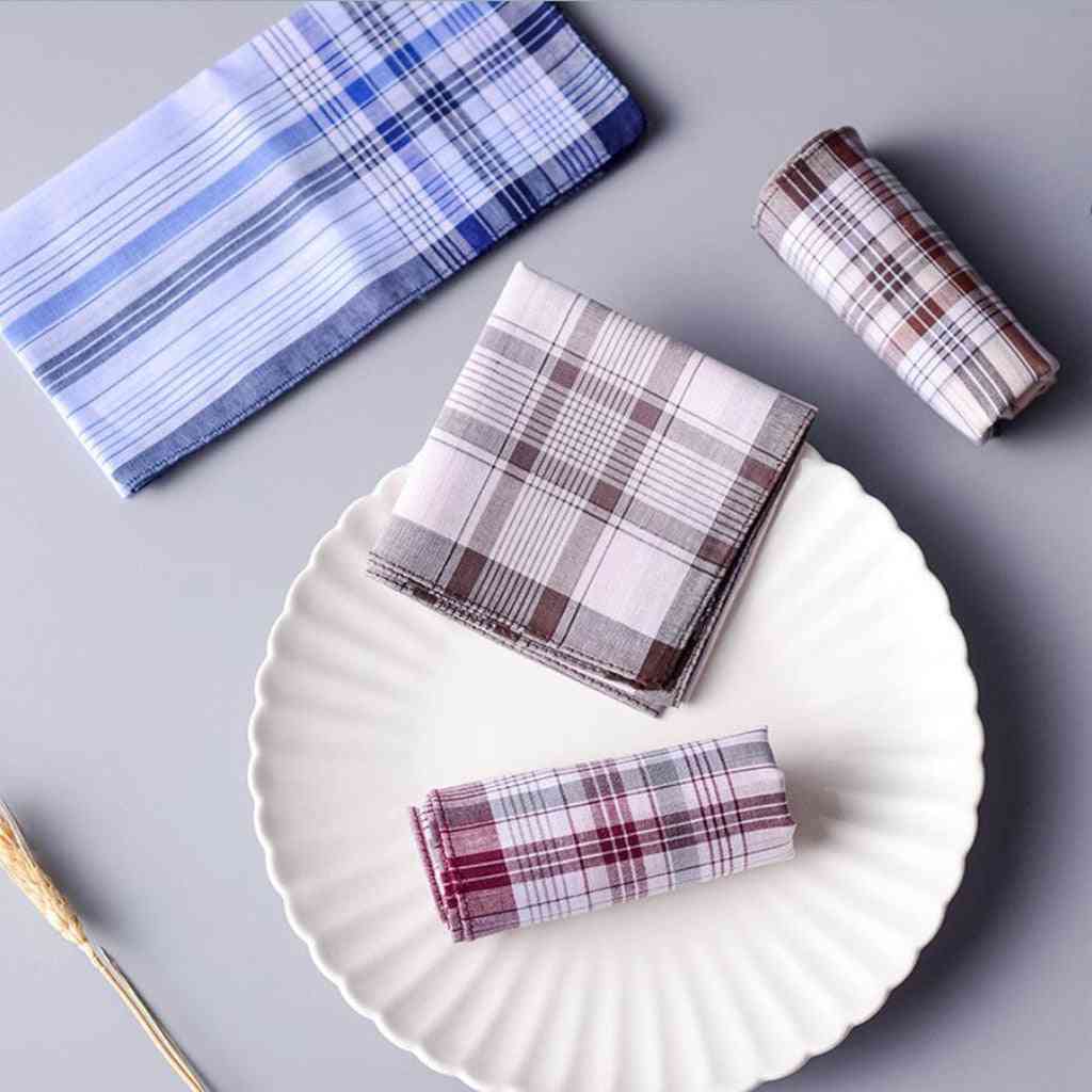 Men Plaid Handkerchiefs Cotton With Stripe Hankies Set Pocket Hanky Pocket Squares