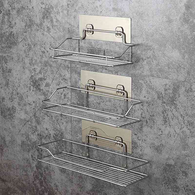 Stainless Steel Bathroom Shelf Punch-free Kitchen Wall Hanging Storage Rack