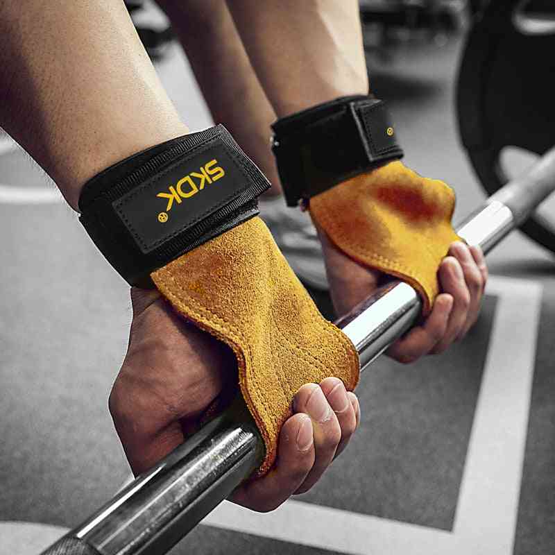 Cowhide Gym Gloves, Anti-skid Weight Lifting Grip Pads