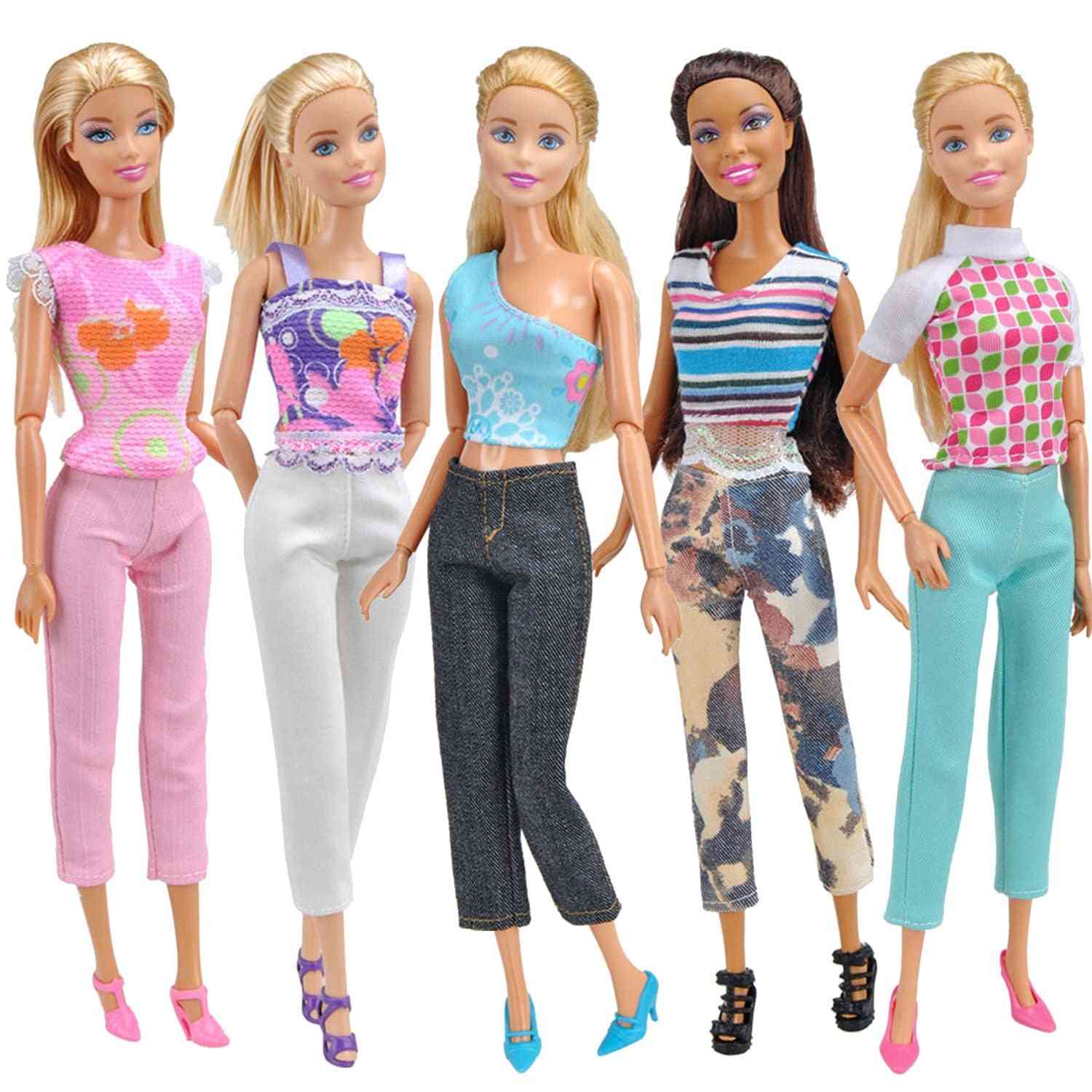 Elegant Dolls Toy Casual Wear Clothes Outfits Tops & Pants With Shoes Accessories