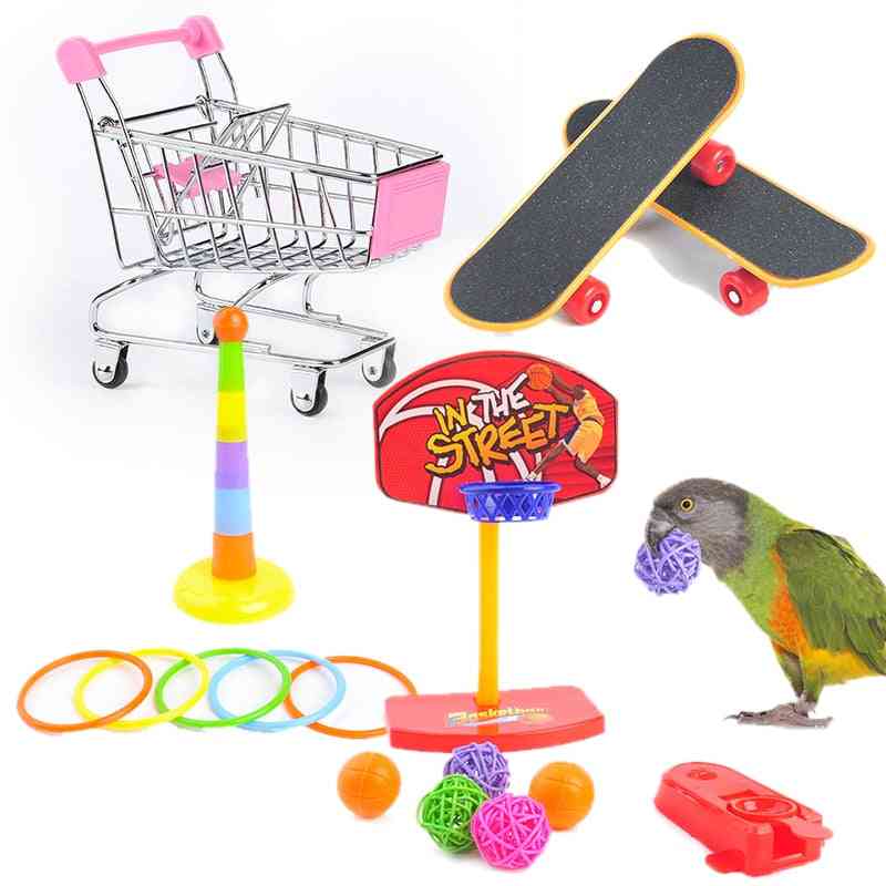 Interactive Parrot Equipment Set  Bird Activity Parrot Toy & Pet Basketball Skateboard