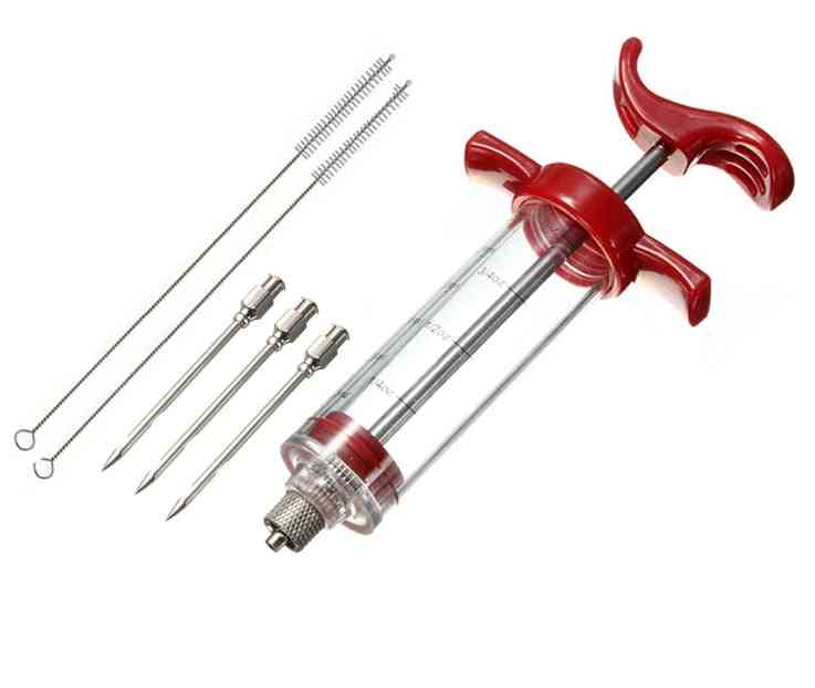 Food Grade Pp Stainless Steel Needles Spice Syringe Set Bbq Meat Flavor Injector Kithen Sauce Marinade Syringe Accessory