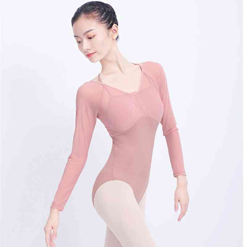 Short/long Sleeve Mesh Splice Adult Ballet Dance Wear
