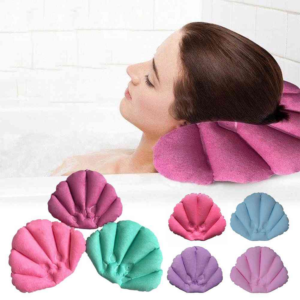 Soft Bath Pillows  With Suction Cups Shell Shaped Neck Bathtub Cushion
