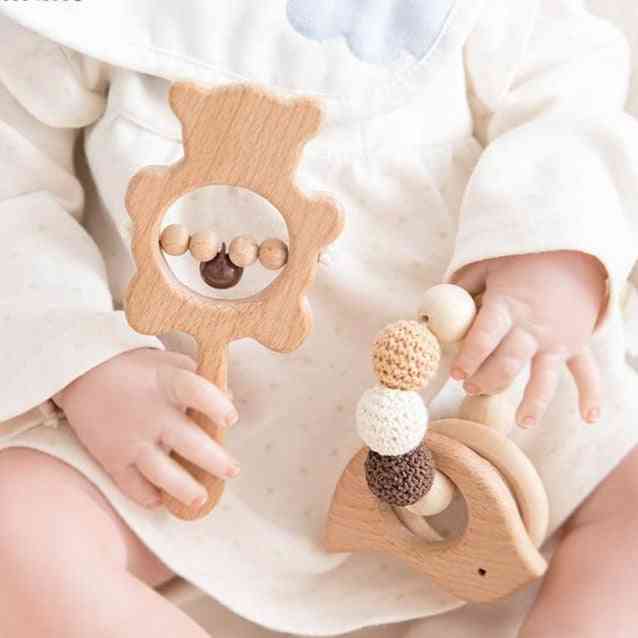 Baby Bed Bell Wooden Teether Musical Rattles Set