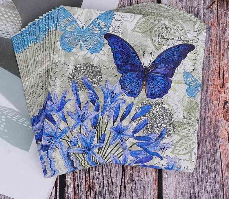 Decoupage Tissue- Purple Flowers, Butterfly Decorative, Napkins Paper