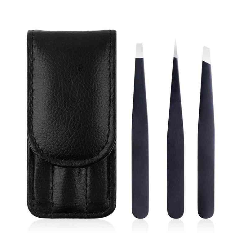 Eyebrow, Eyelash Extension Tweezers, Point Slant, Flat Tip, Stainless Steel Clips Removal