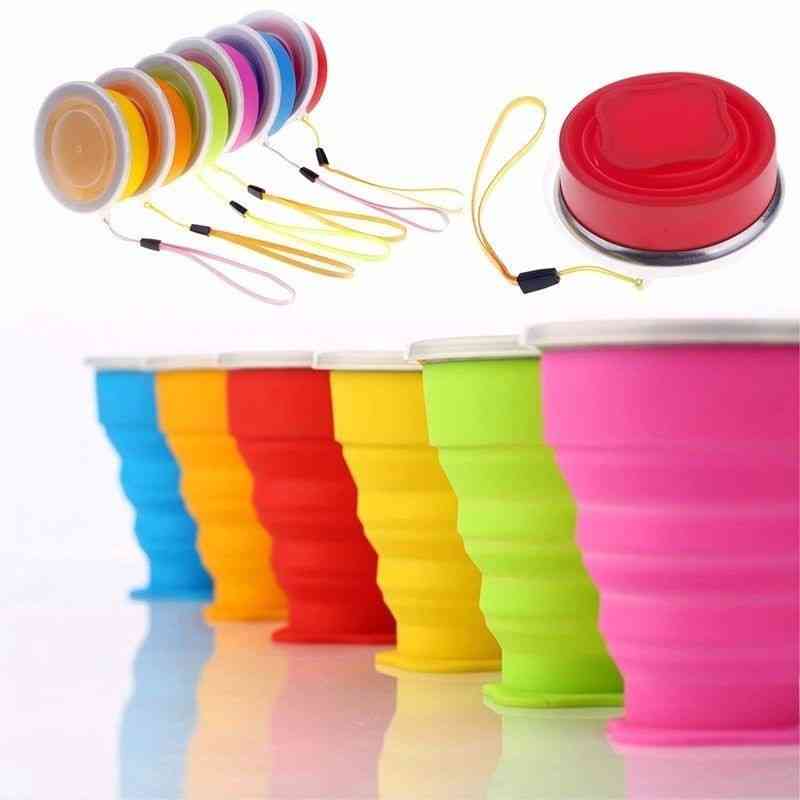 Portable Silicone Retractable Folding Cup With Lid