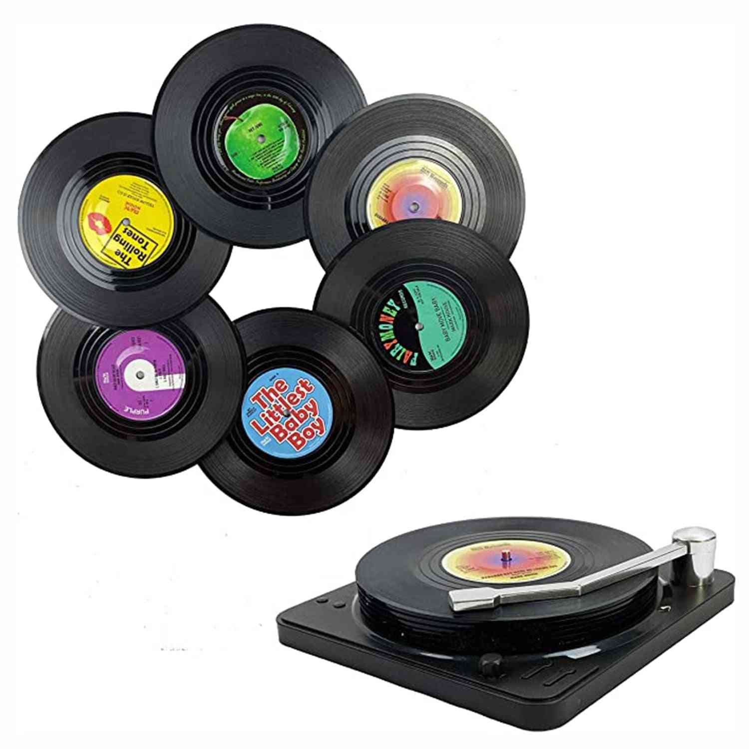 Retro Record Coasters With Holder Anti-slip Vinyl Disk