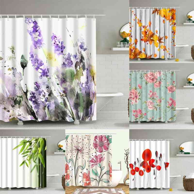 Beautiful Colorful Flower Floral Printed Shower Curtains ( Set 2)