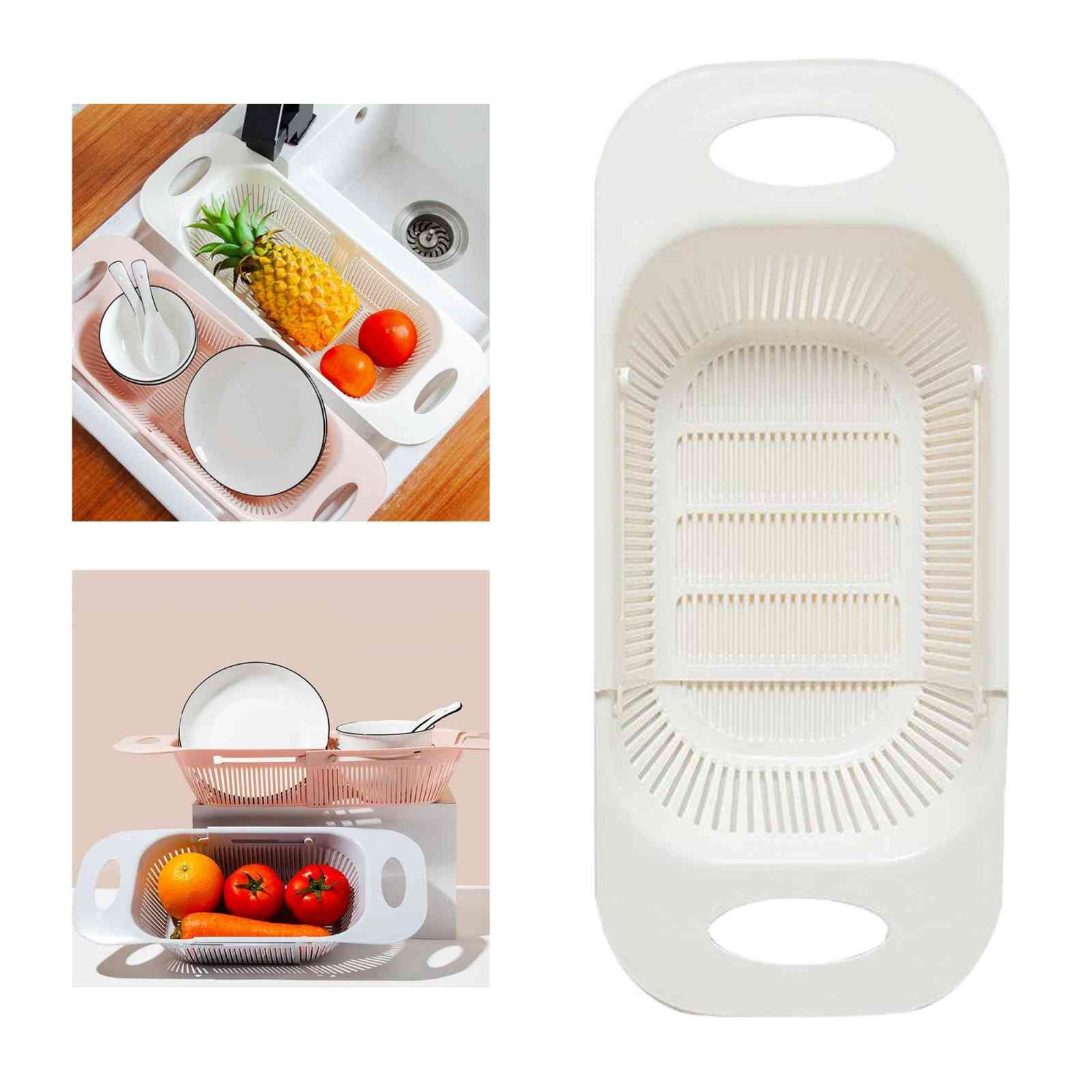 Adjustable Over The Sink Colander Strainer & Fruits Vegetables Drain Basket