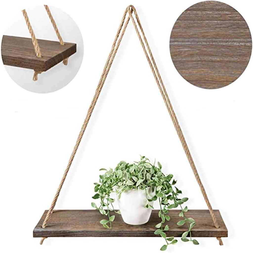 Wood Swing- Hanging Rope, Wall Mounted Shelves, Plant Flower, Pot Rack