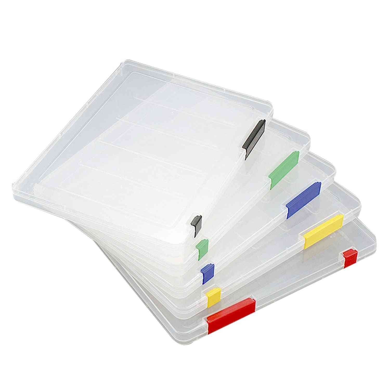 Transparent- Plastic Storage File Case, Document Box With Clasp
