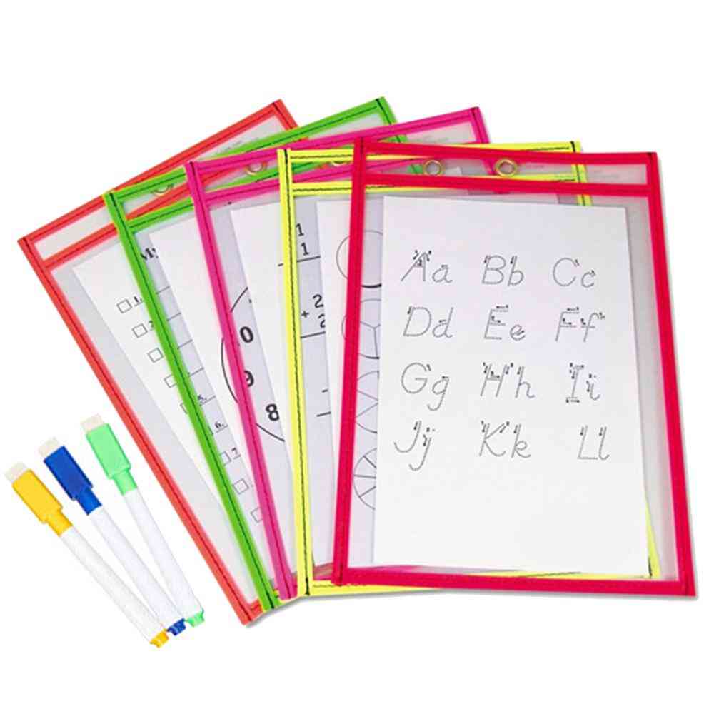 Reusable Clear Pvc Dry Erase Pockets Sleeves, Pens For Office, Classroom Organizers, Organization Teaching Supplies