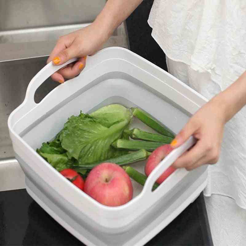 Sink Pool Drain Fruit Vegetable Basket Folding Square Basin