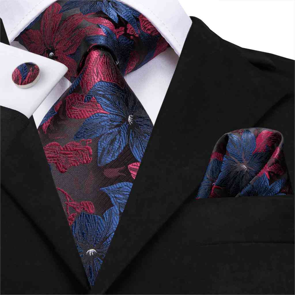 Men Tie Floral Red Blue Neckties
