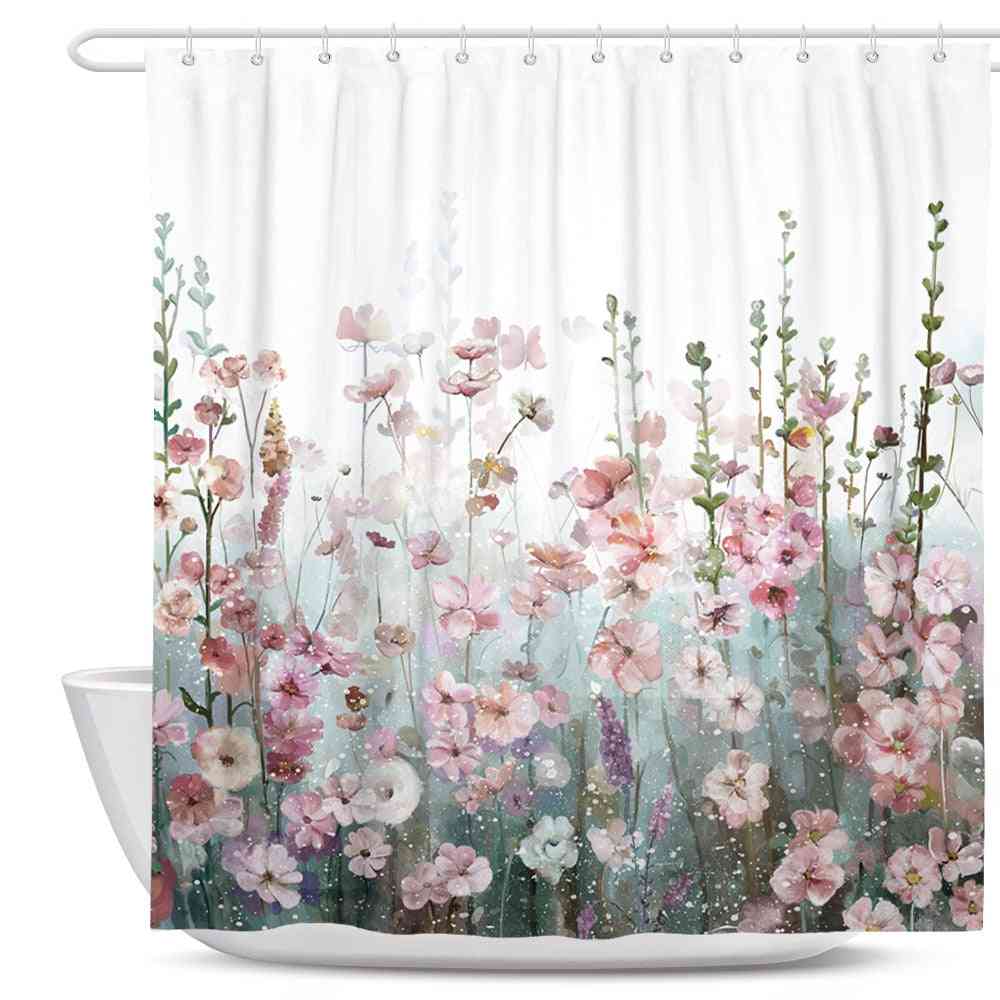 Flowers Fabric Shower Curtains For Bathroom