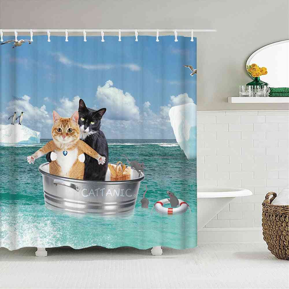 Cute 3d Fabric Cat Shower Curtains - 1