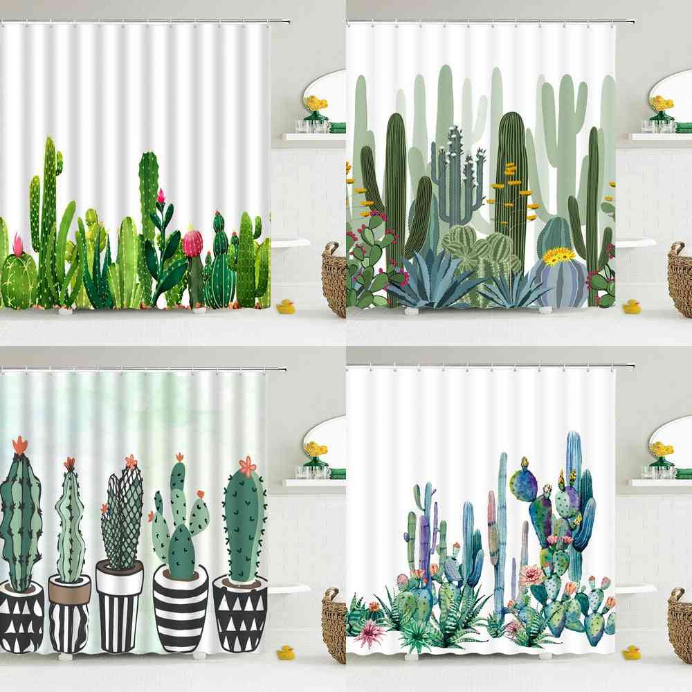 Tropical Plants Cactus Shower Curtains, Set-2