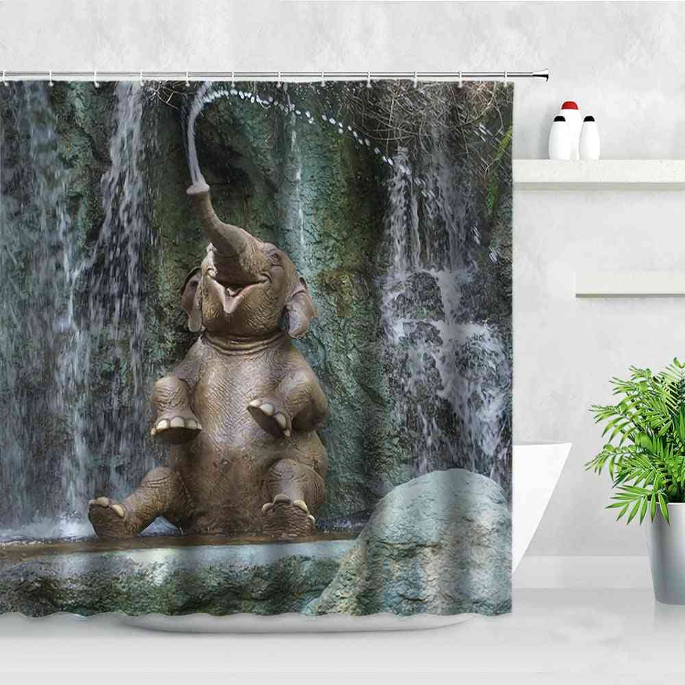 3d Print Nordic Animal Waterproof Fabric Shower Curtains, Set-1