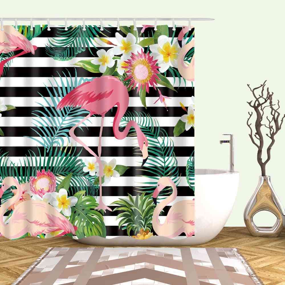 Tropical Animal Flamingo Shower Curtains With Hooks